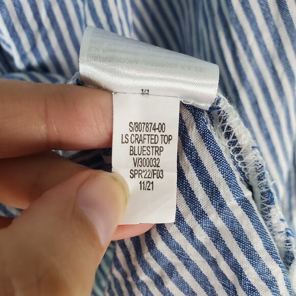 Old Navy Womens Blue Striped Crochet-Lace Trim Button-Front LS Blouse Size 2X - Picture 6 of 6